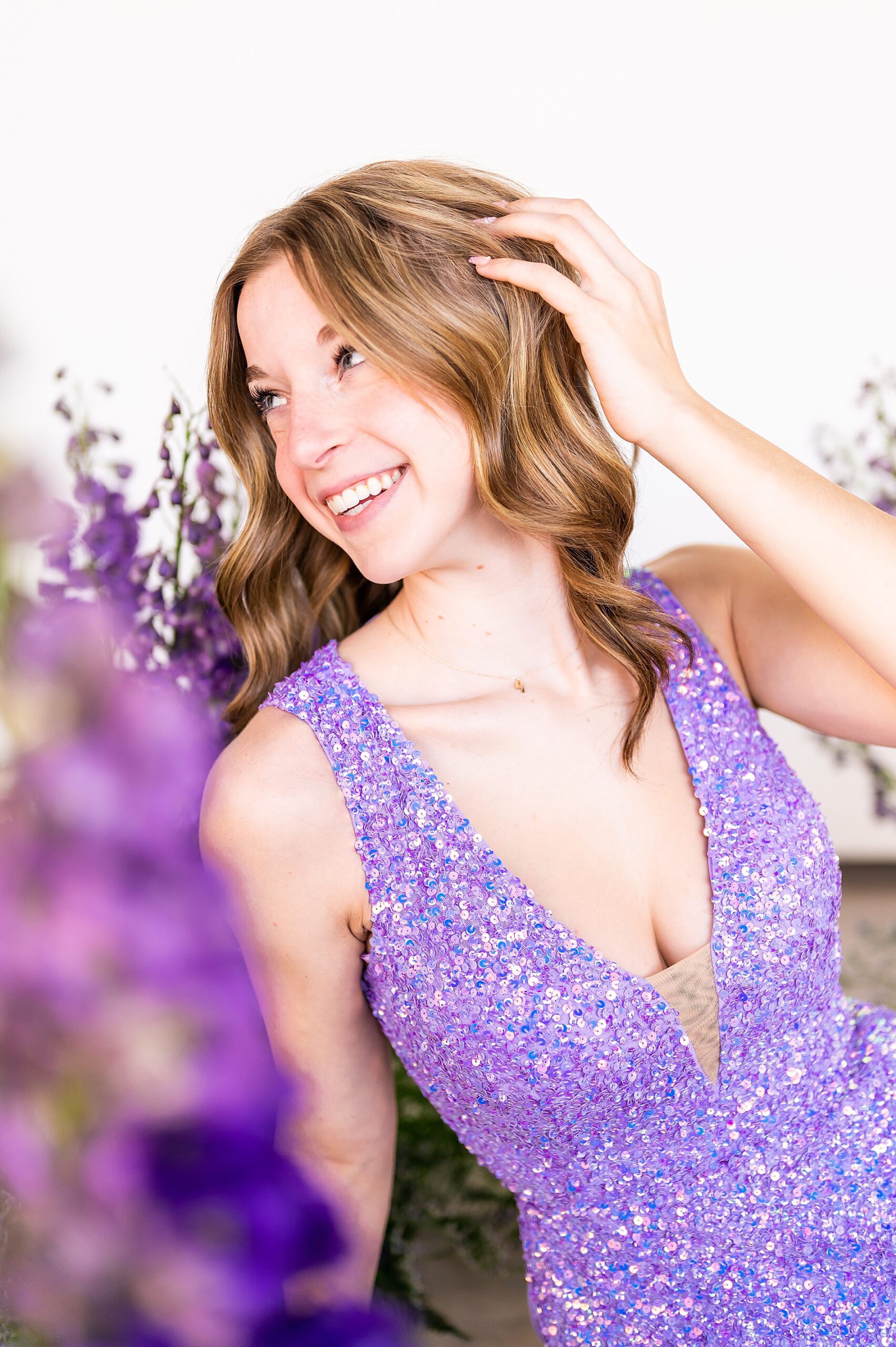 light purple glittery prom dress from Prom-themed Senior Spokesmodel Photoshoot 