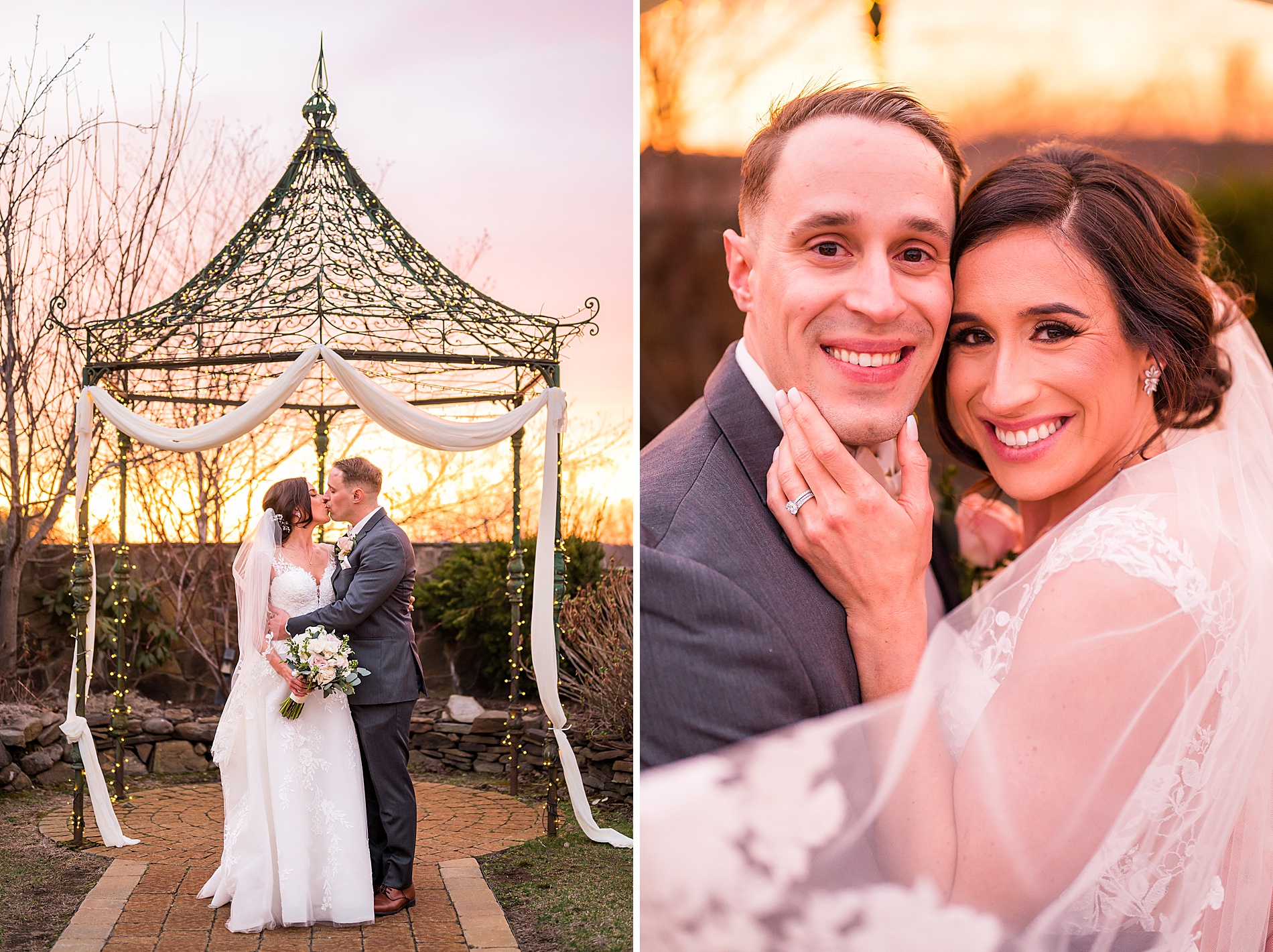 Wedding portraits at sunset in New England at Granite Rose 