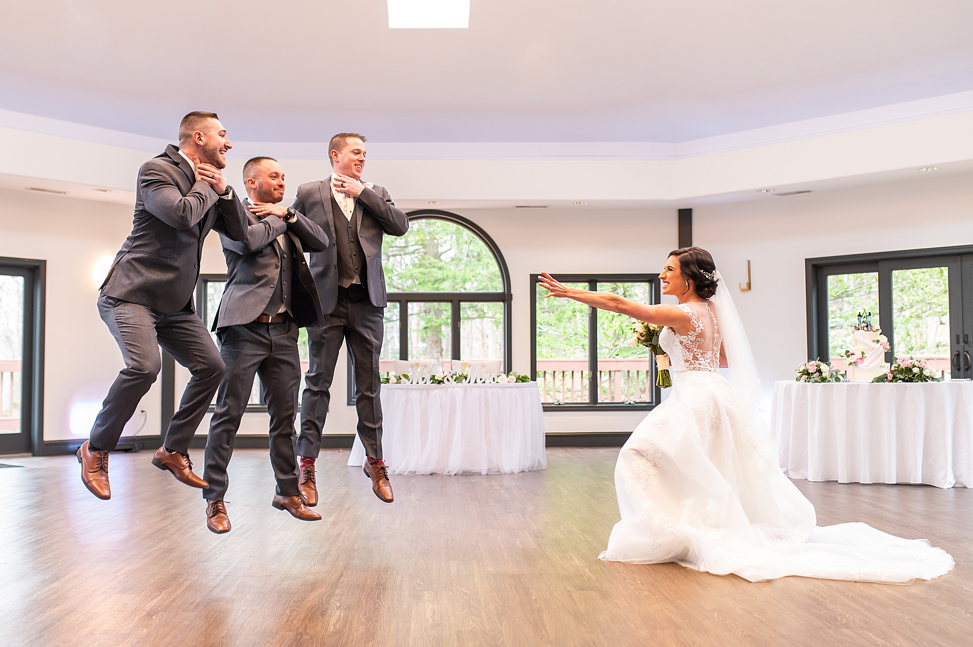 bride using the force to lift groomsmen in this star wars inspired picture 