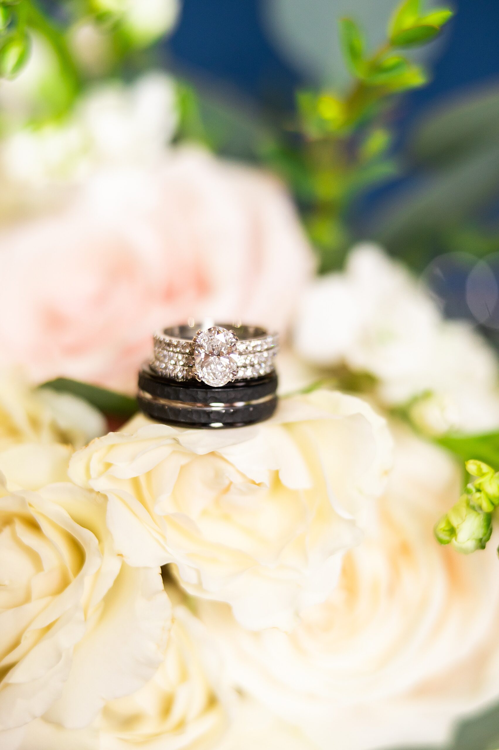 wedding rings on flowers from Granite Rose Spring Wedding