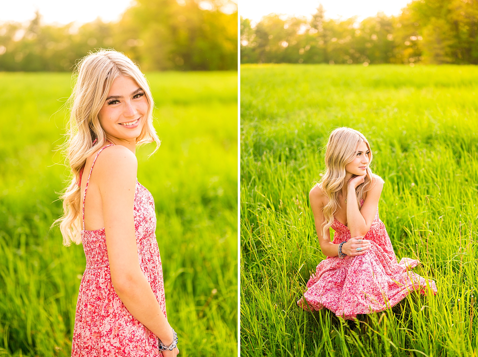 senior sits in field of grass during senior session 