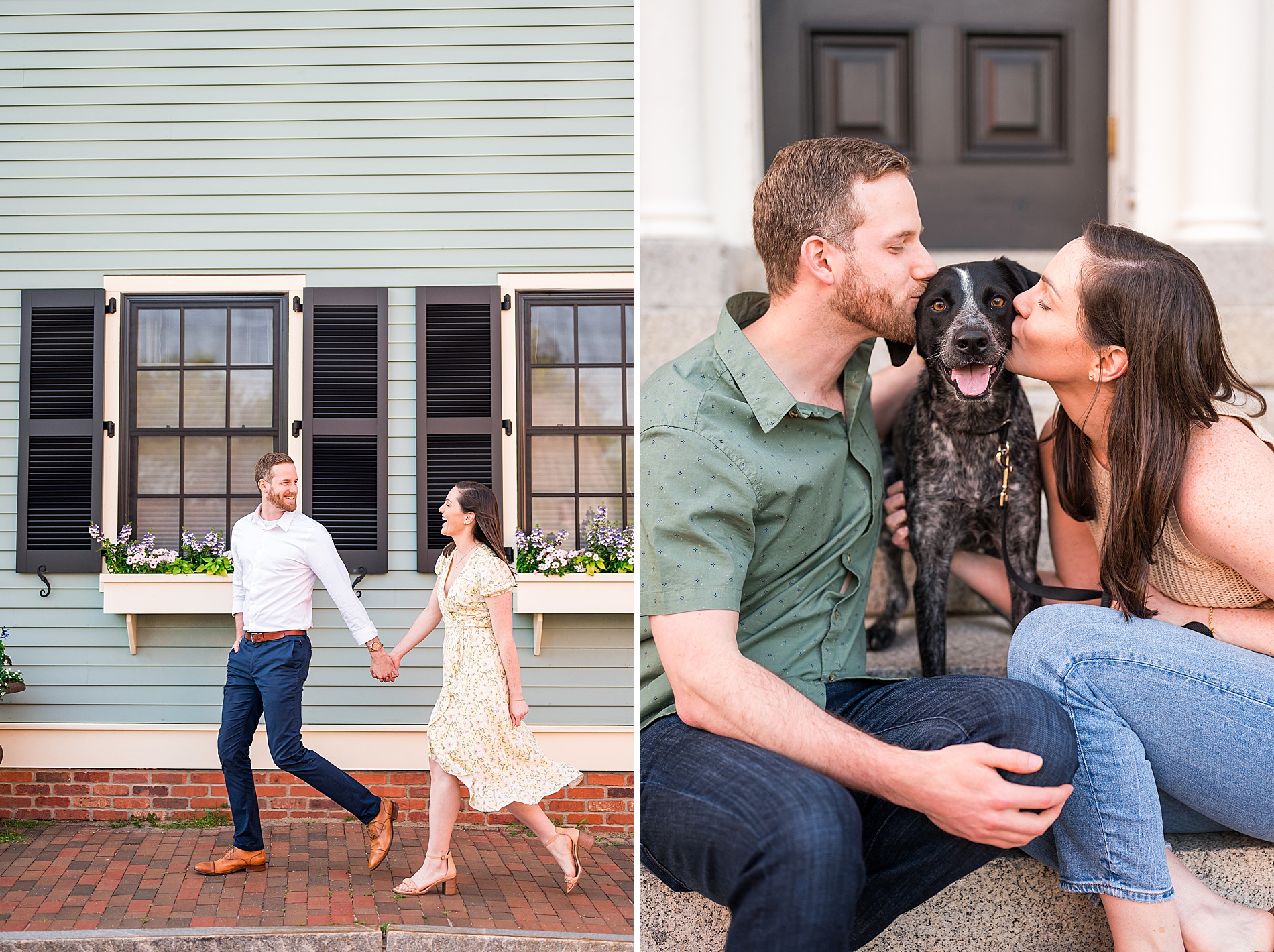 couple with their dog during New England engagement session