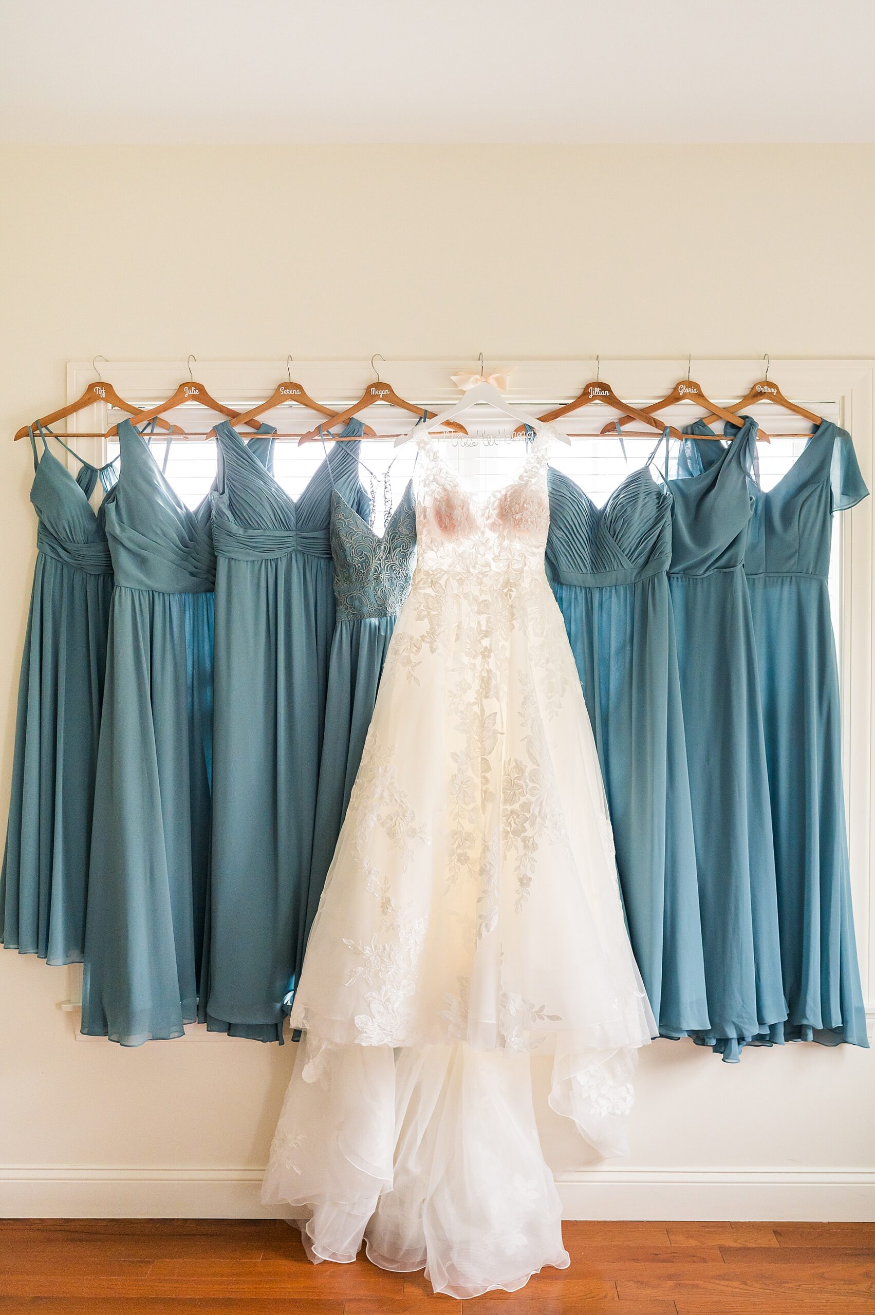 bride and bridesmaids dresses