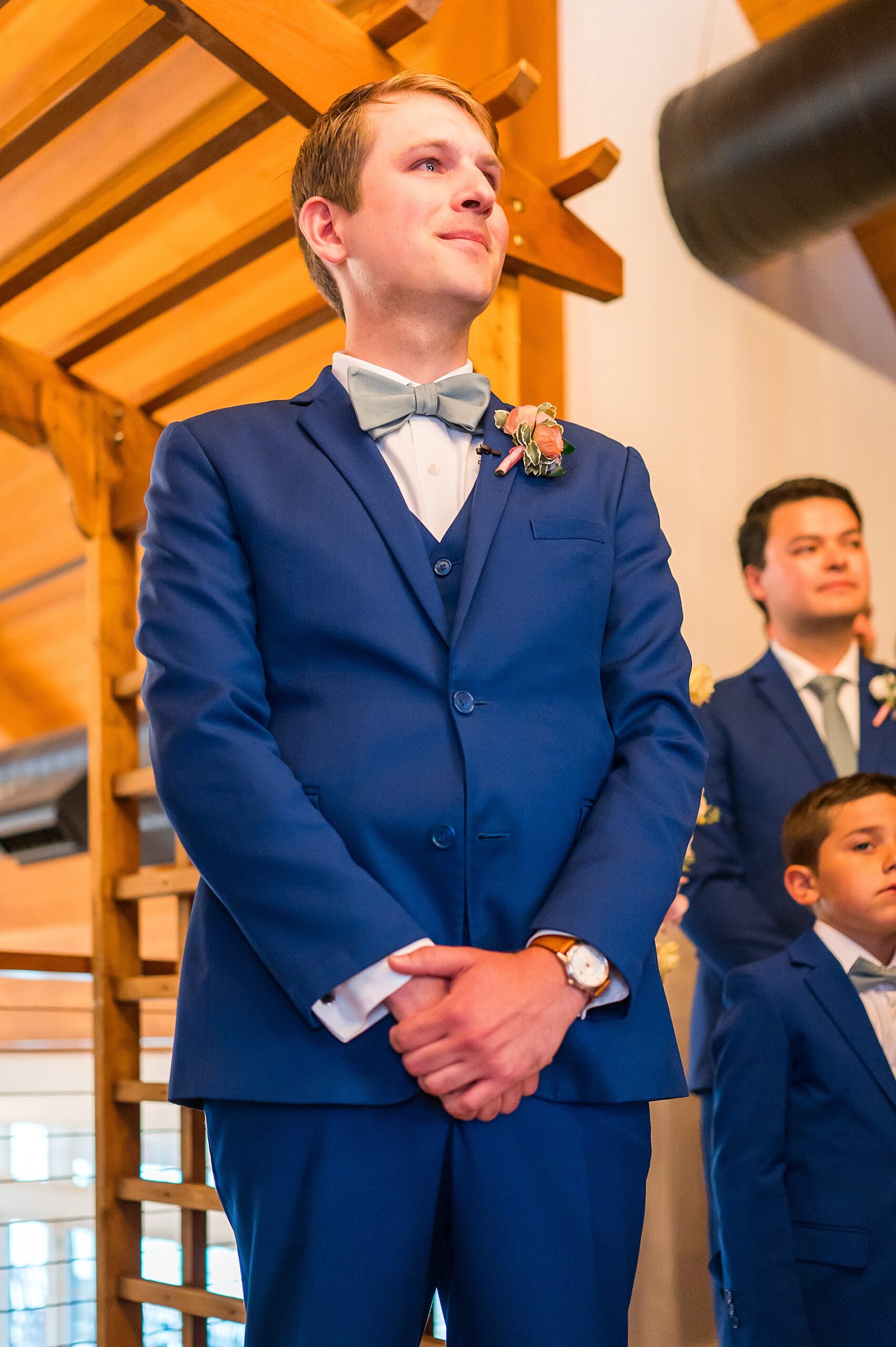 groom waits for bride and altar of wedding ceremony 