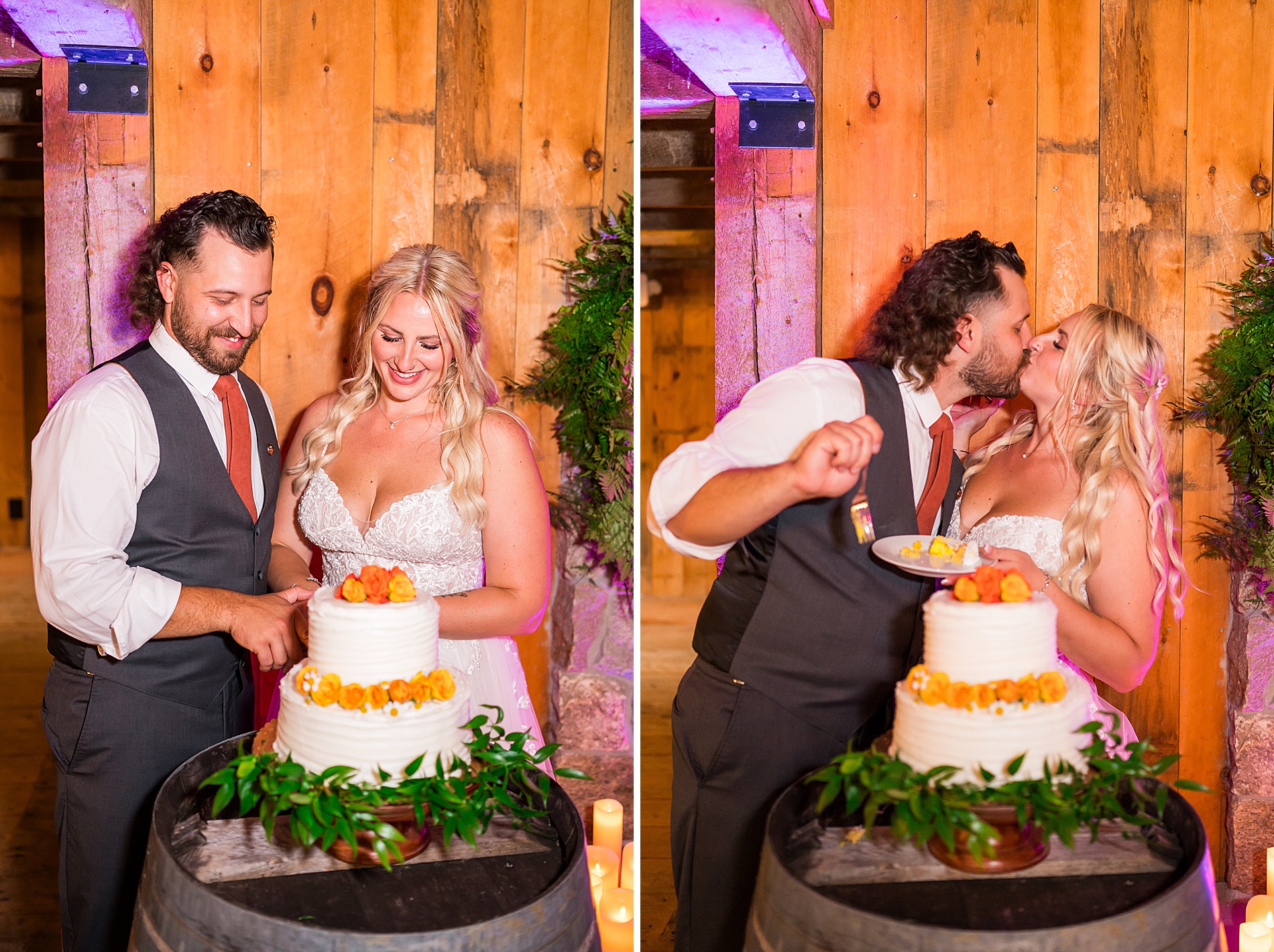 bride and groom wedding cake cutting