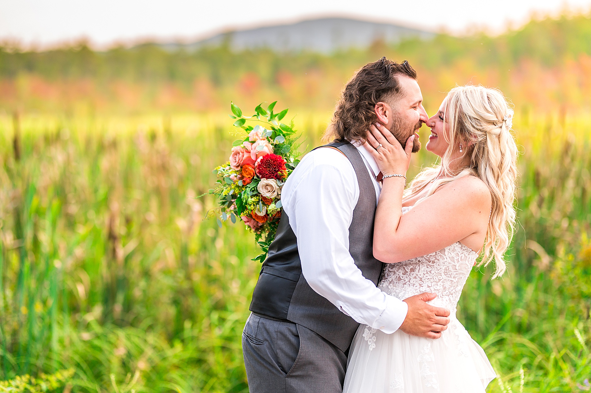 romantic golden hour newlywed portaits at Allrose Farm in New Hampshire