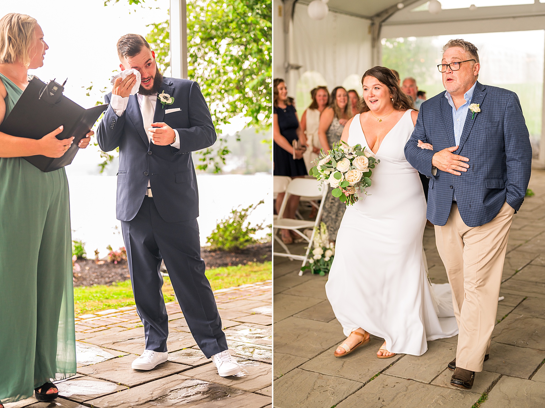 groom's emotional reaction to seeing bride walk down the aisle 