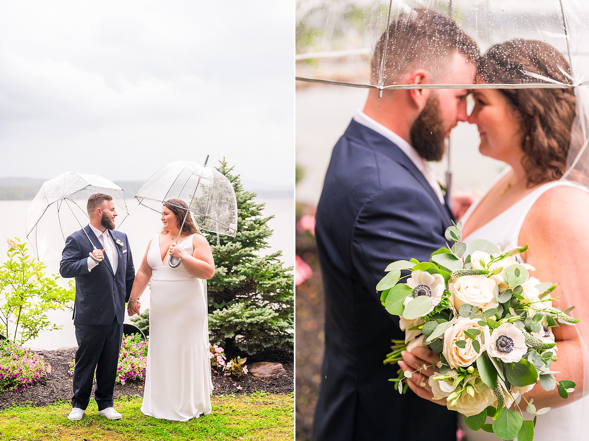 romantic wedding portraits in the rain by New Hampshire wedding photographer Allison Clarke Photography