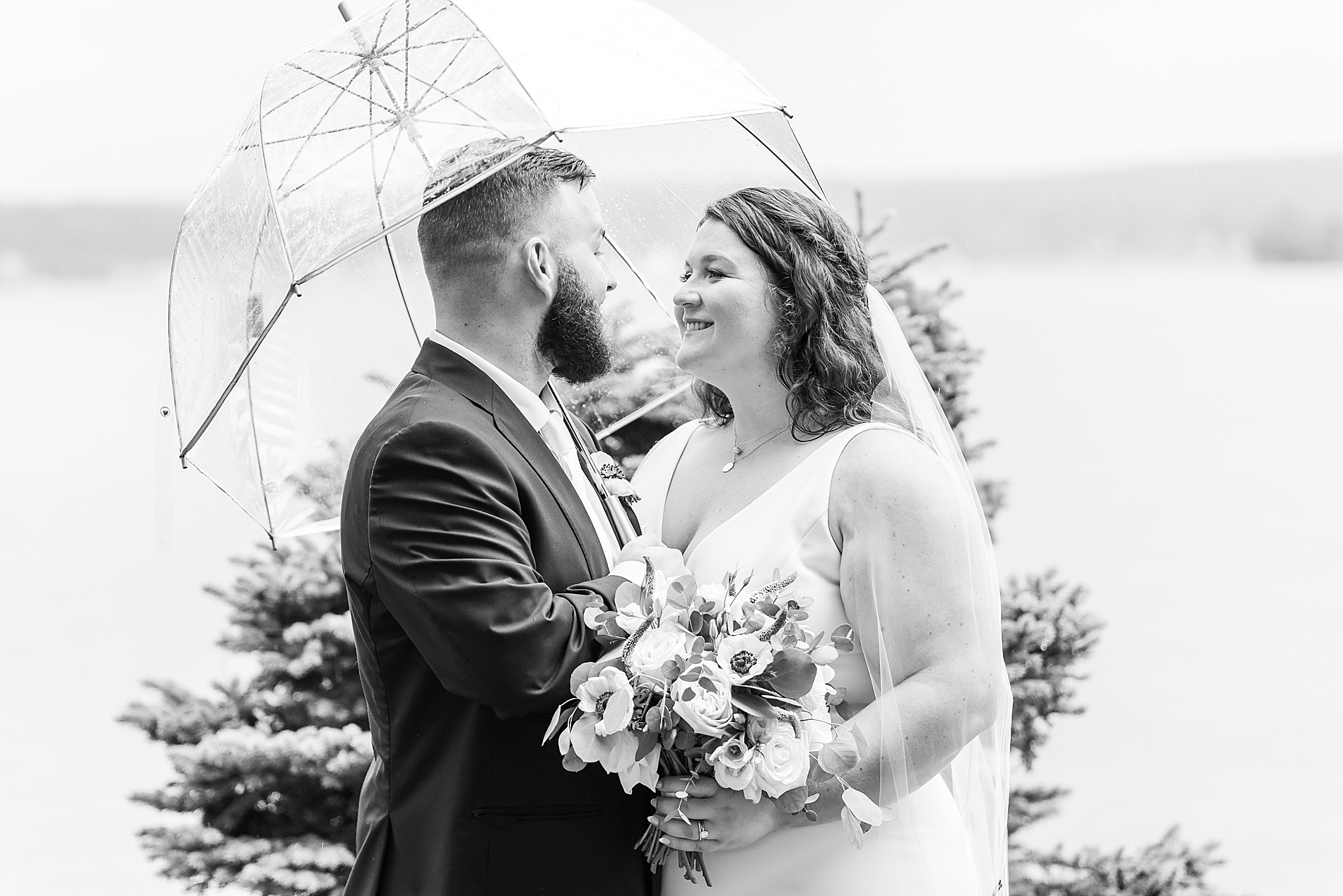 wedding portraits in the rain by New Hampshire wedding photographer