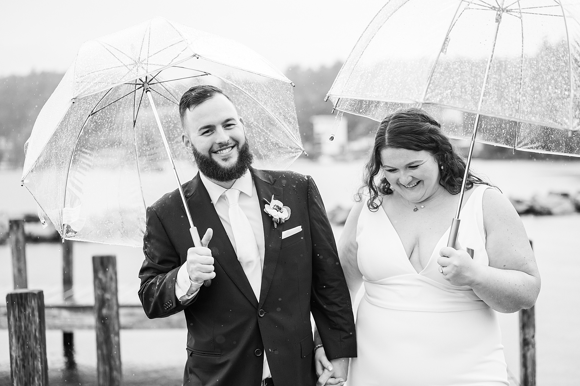 candid wedding portraits in the rain