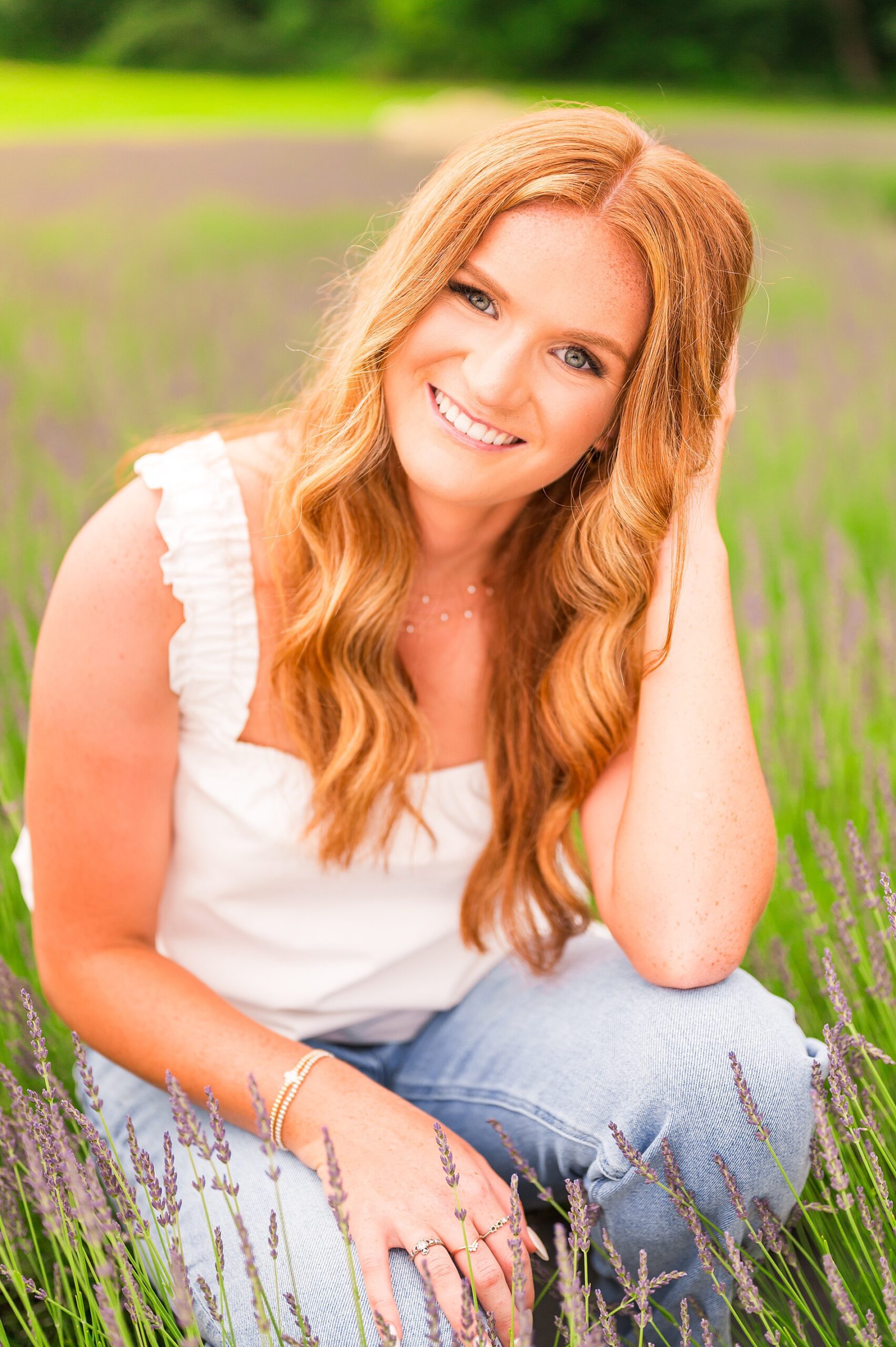 summer senior portraits at lavender field in Southern New Hampshire