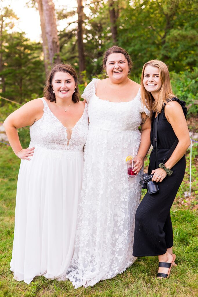 Nh wedding photographer, Allison Clarke, with brides at Manchester by the Sea Wedding