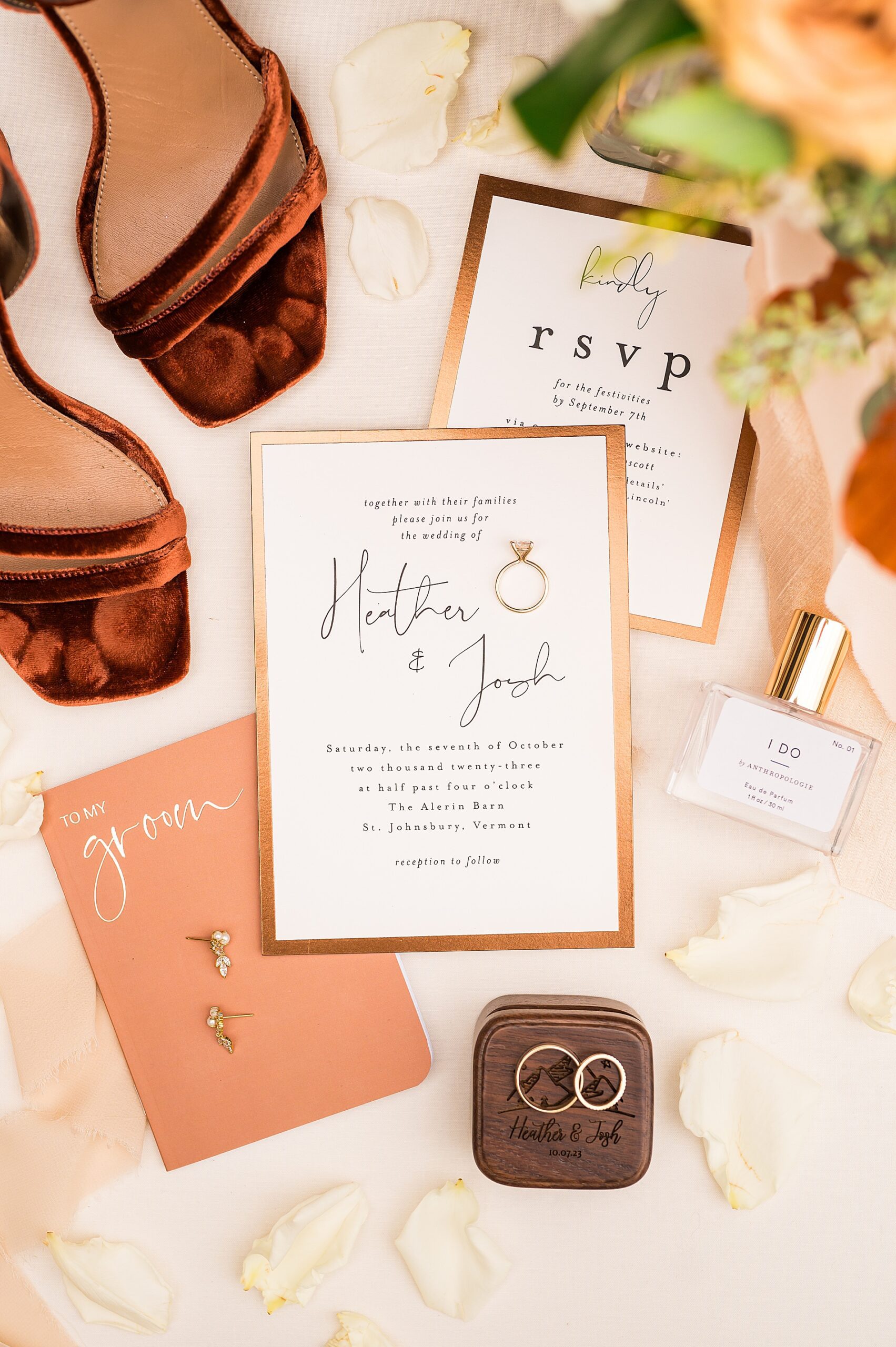 wedding invitations and flat lay design from Enchanting Fall Wedding 