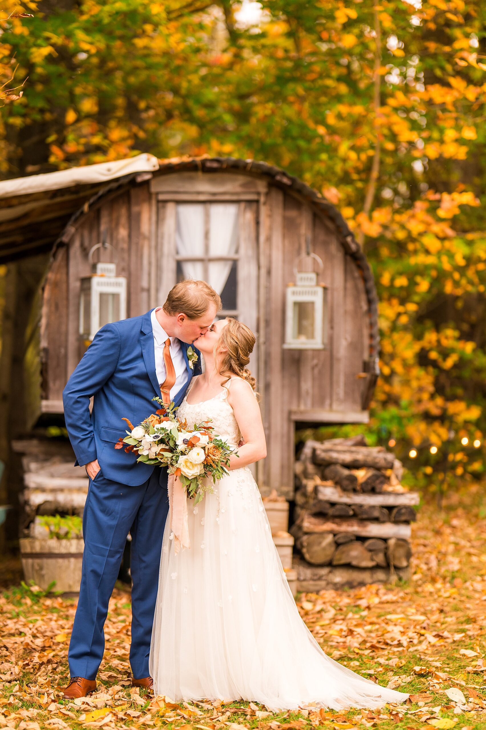 Romantic Fall Wedding portraits in Vermont at The Alerin Barn