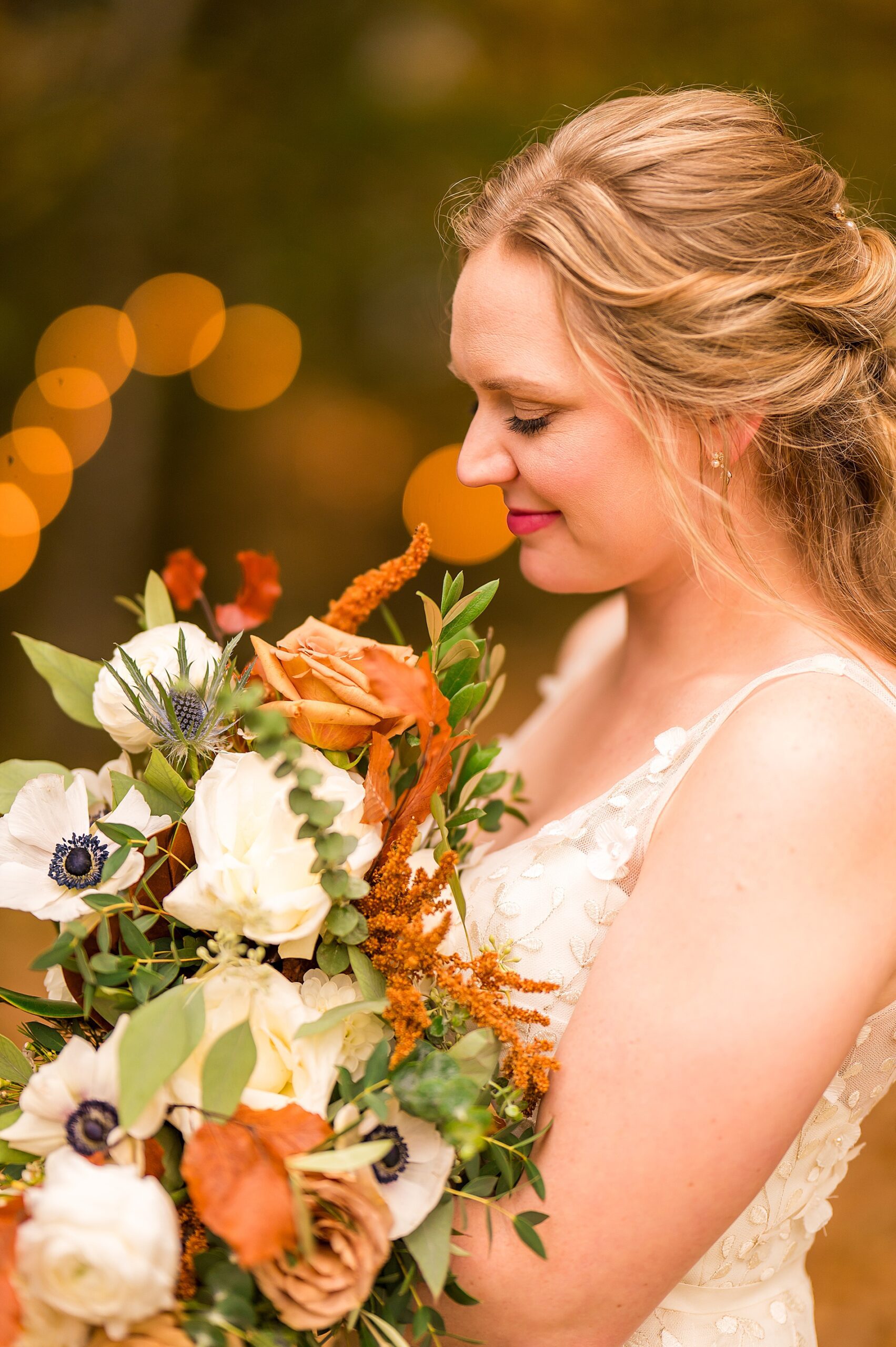bride portraits with fall wedding bouquet