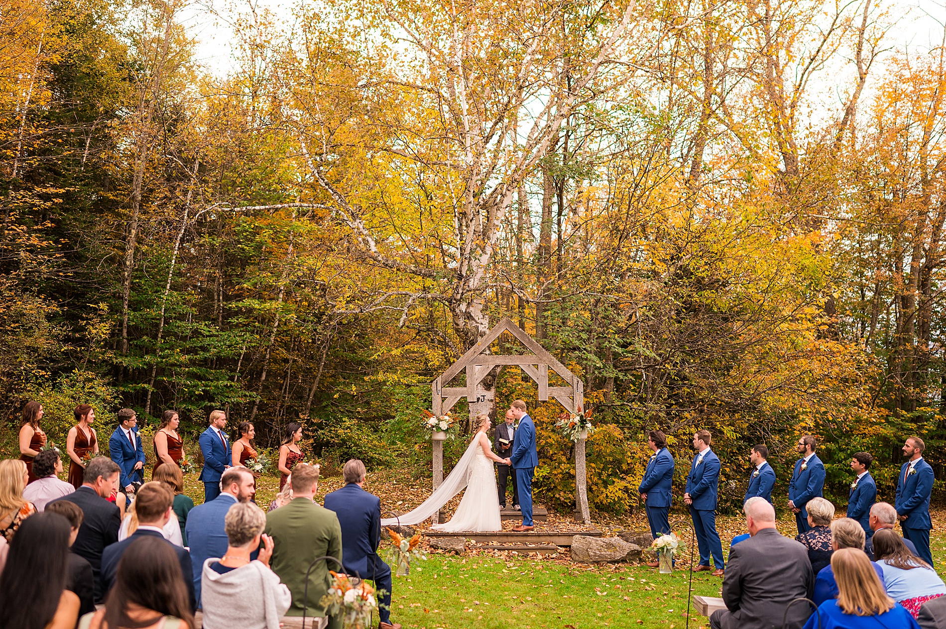 Enchanting Fall Wedding ceremony in Vermont at The Alerin Barn