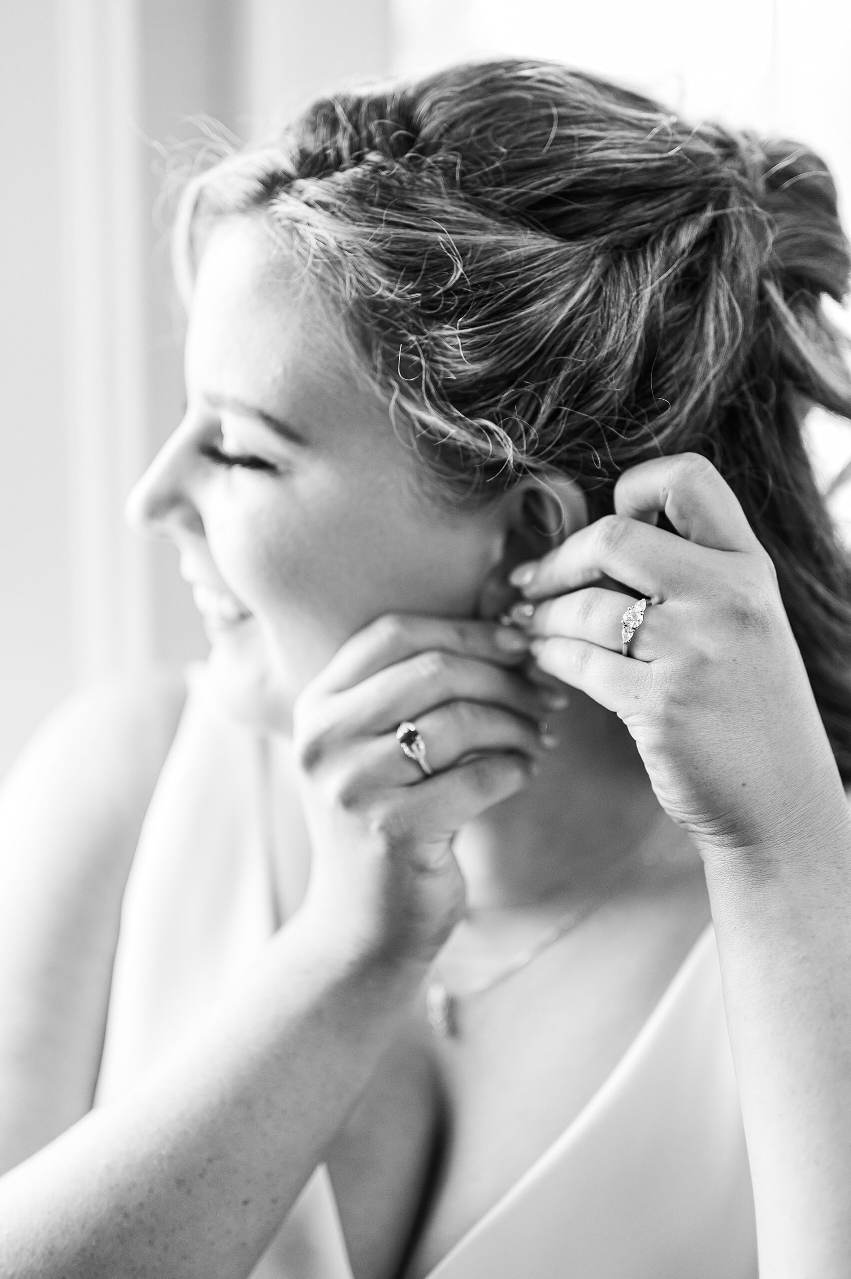 bride getting ready for Manchester Country Club Fall Wedding