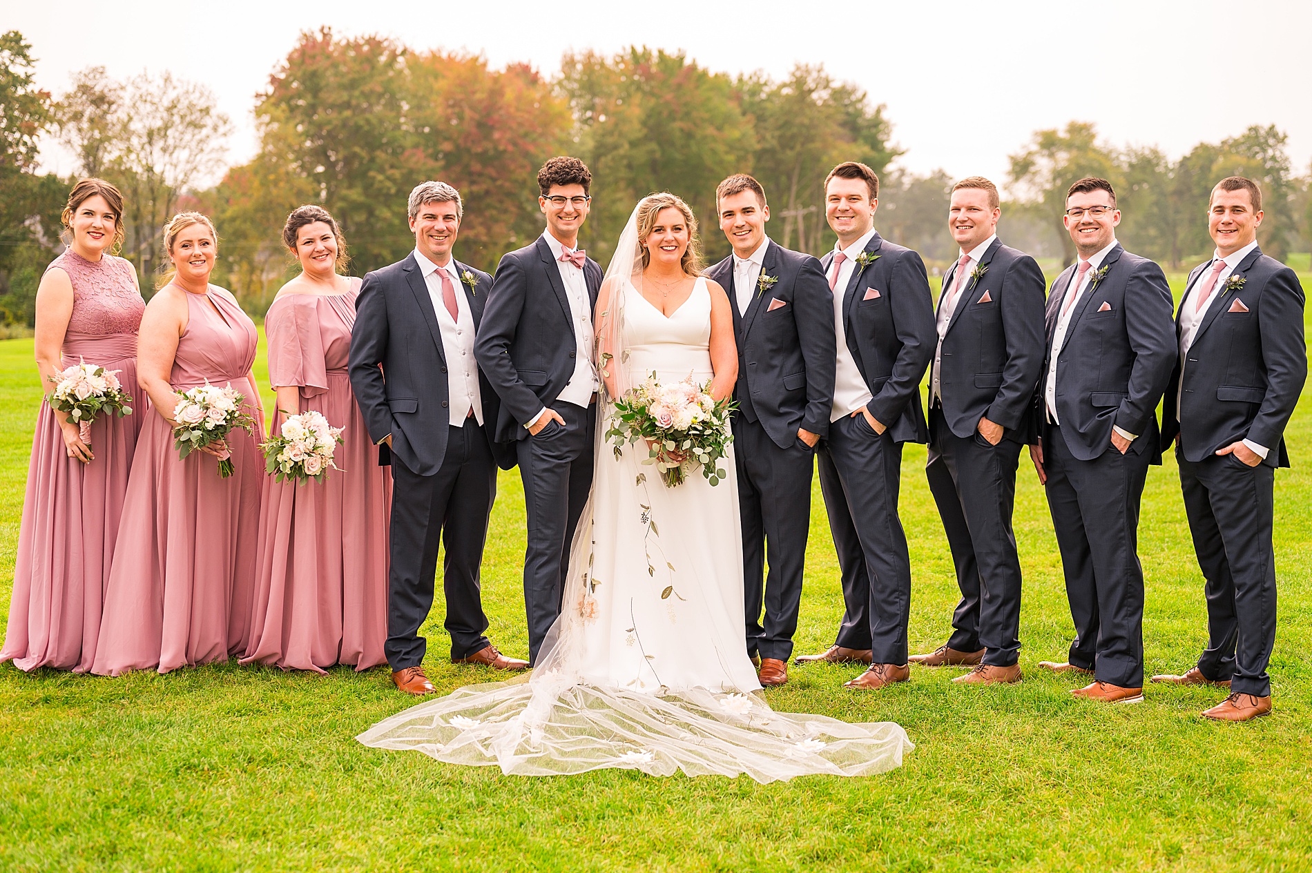 wedding party portraits from Manchester Country Club Fall Wedding