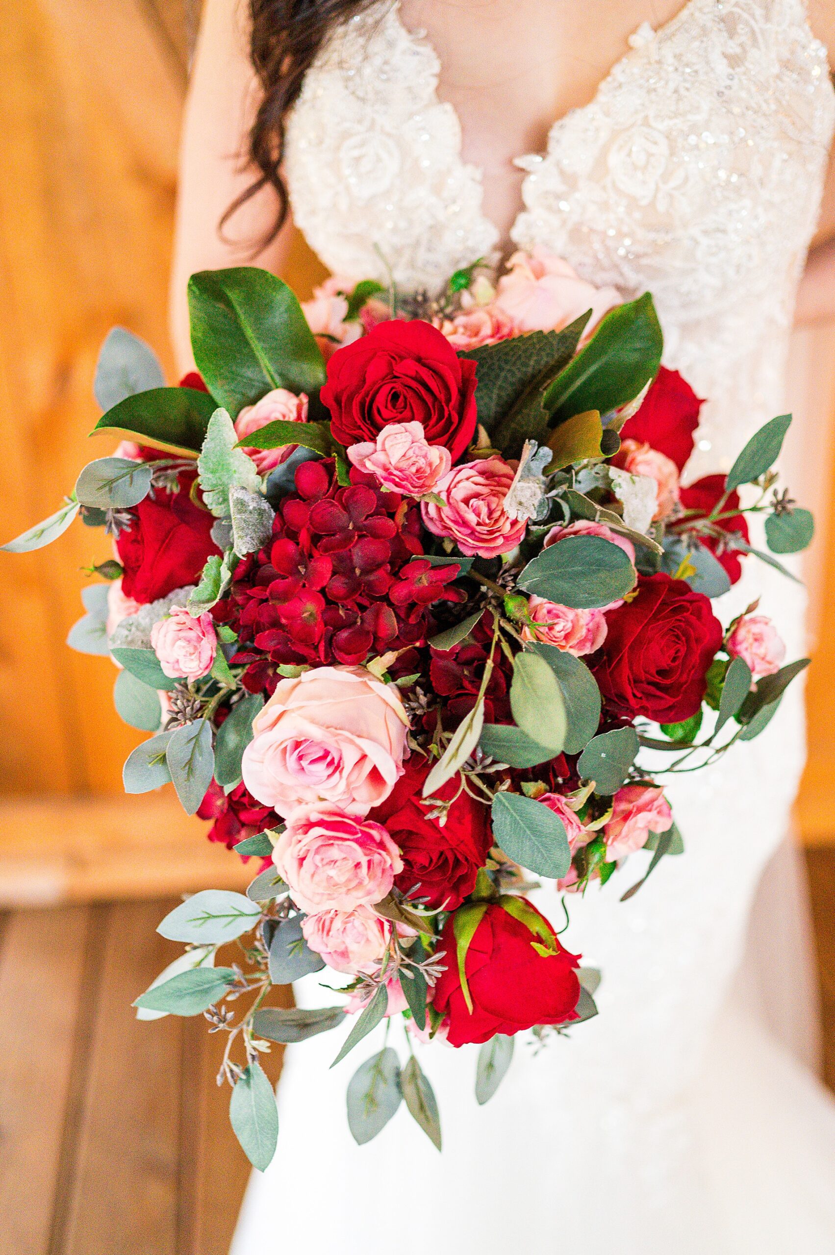 red and pink bridal bouquet