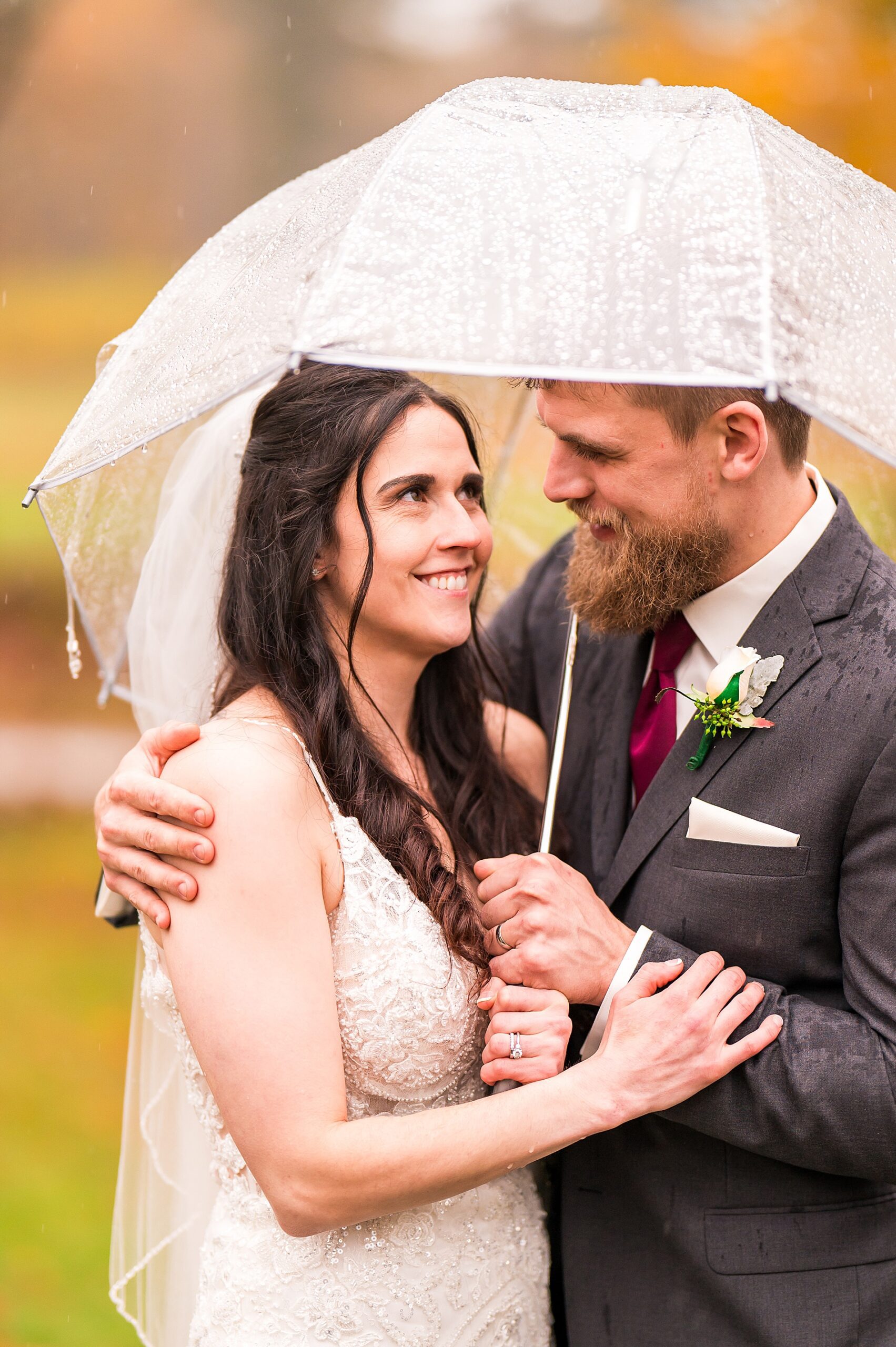 romantic wedding portraits in the rain
