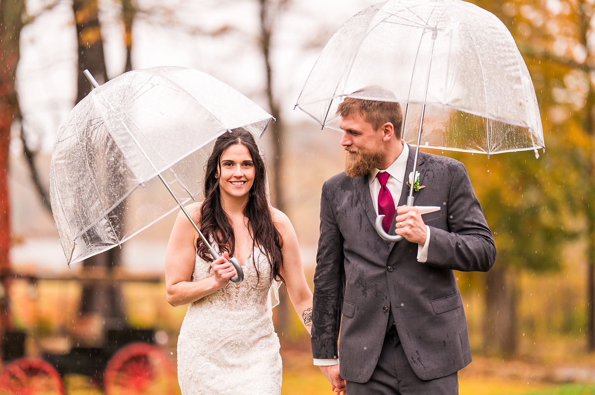 New Hampshire fall wedding portraits in the rain