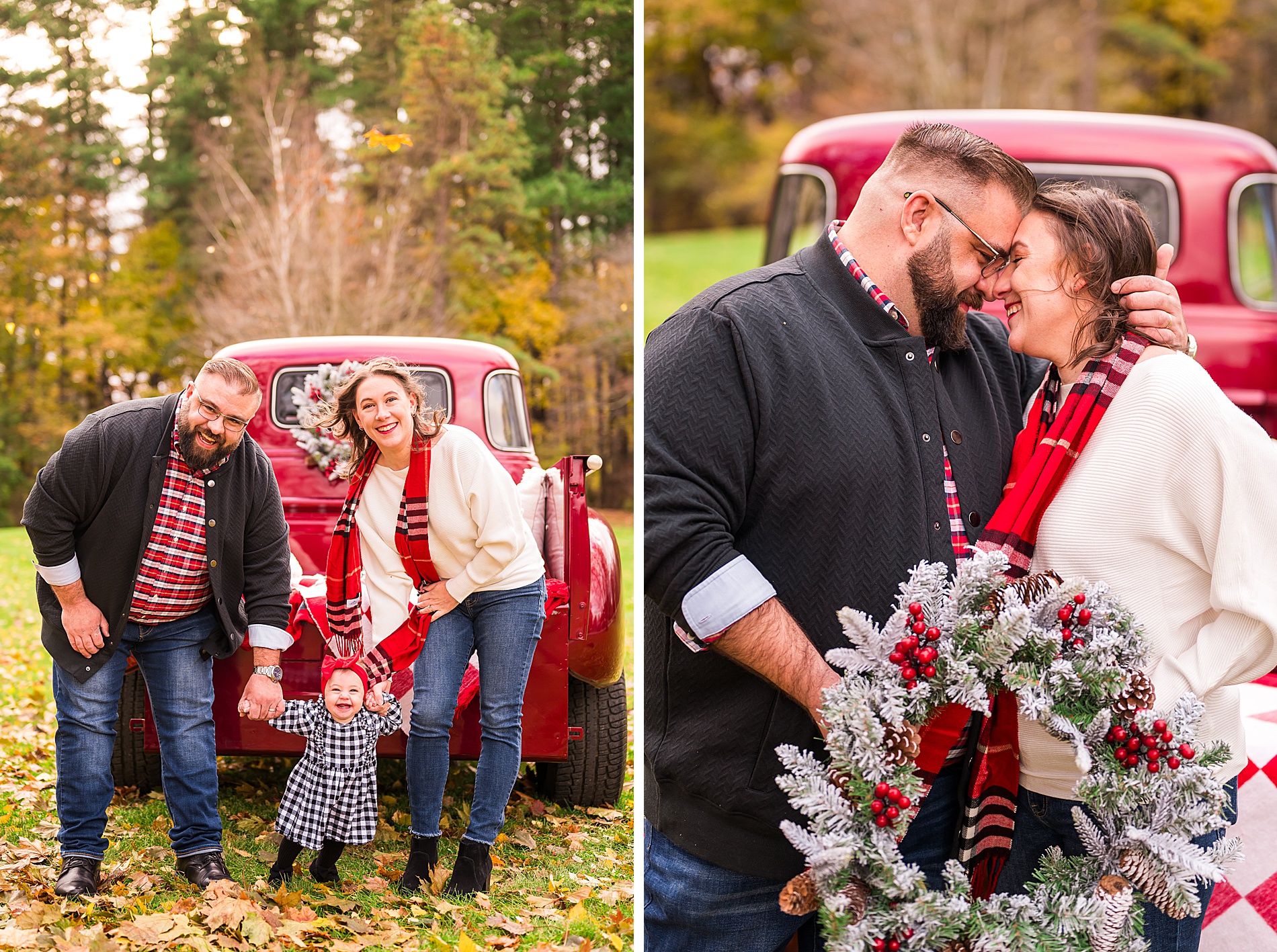 New Hampshire family red truck Christmas mini session 
