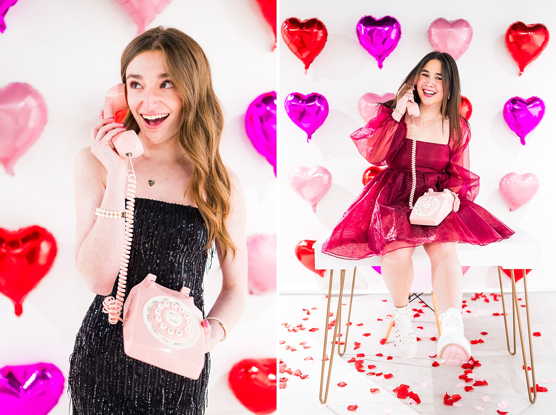 seniors pose for fun Valentine's day themed shoot 