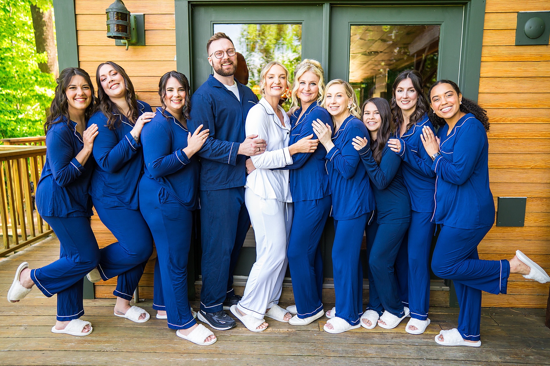 bride and bridal party in matching pjs