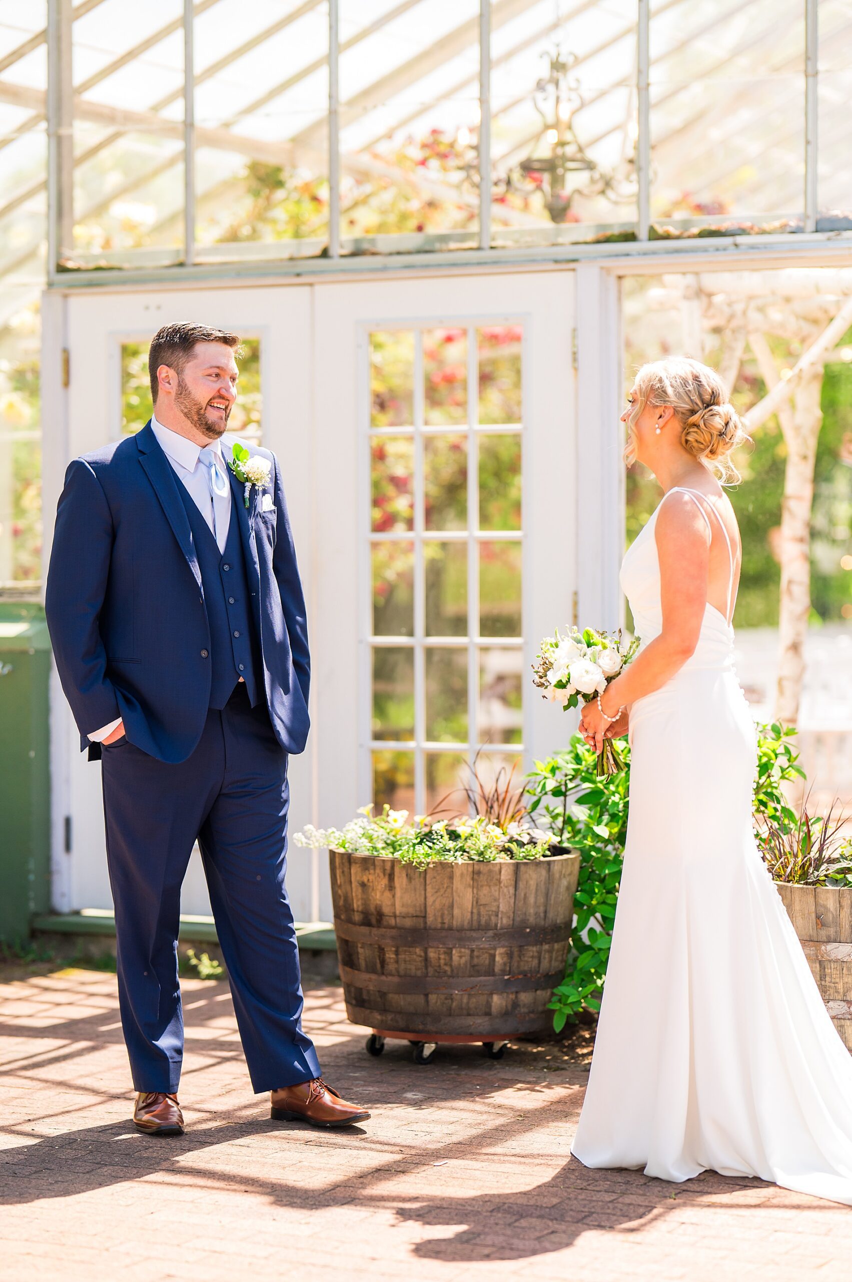 groom's genuine reaction to seeing bride during first look