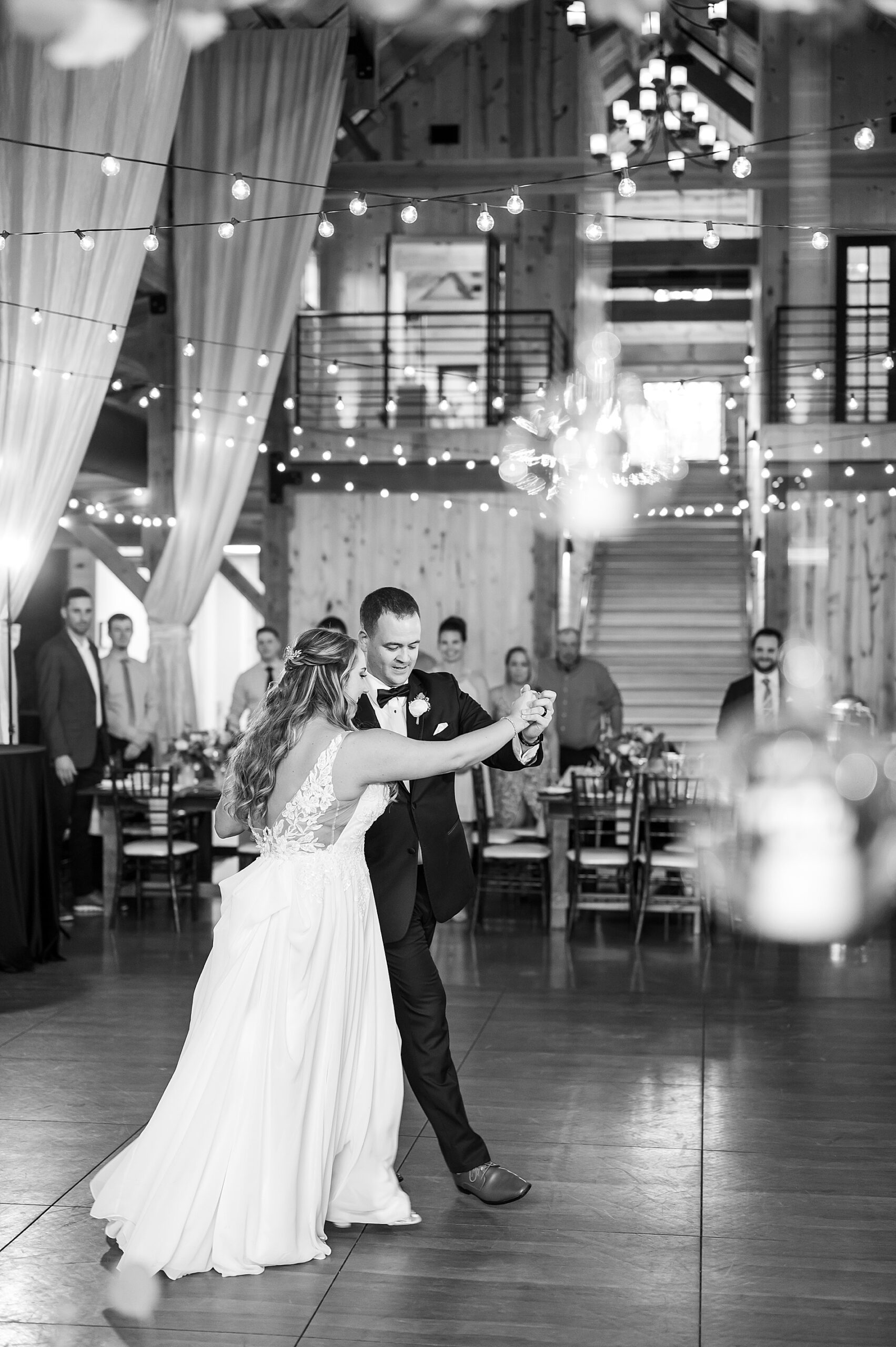 bride and groom share choreographed first dance 