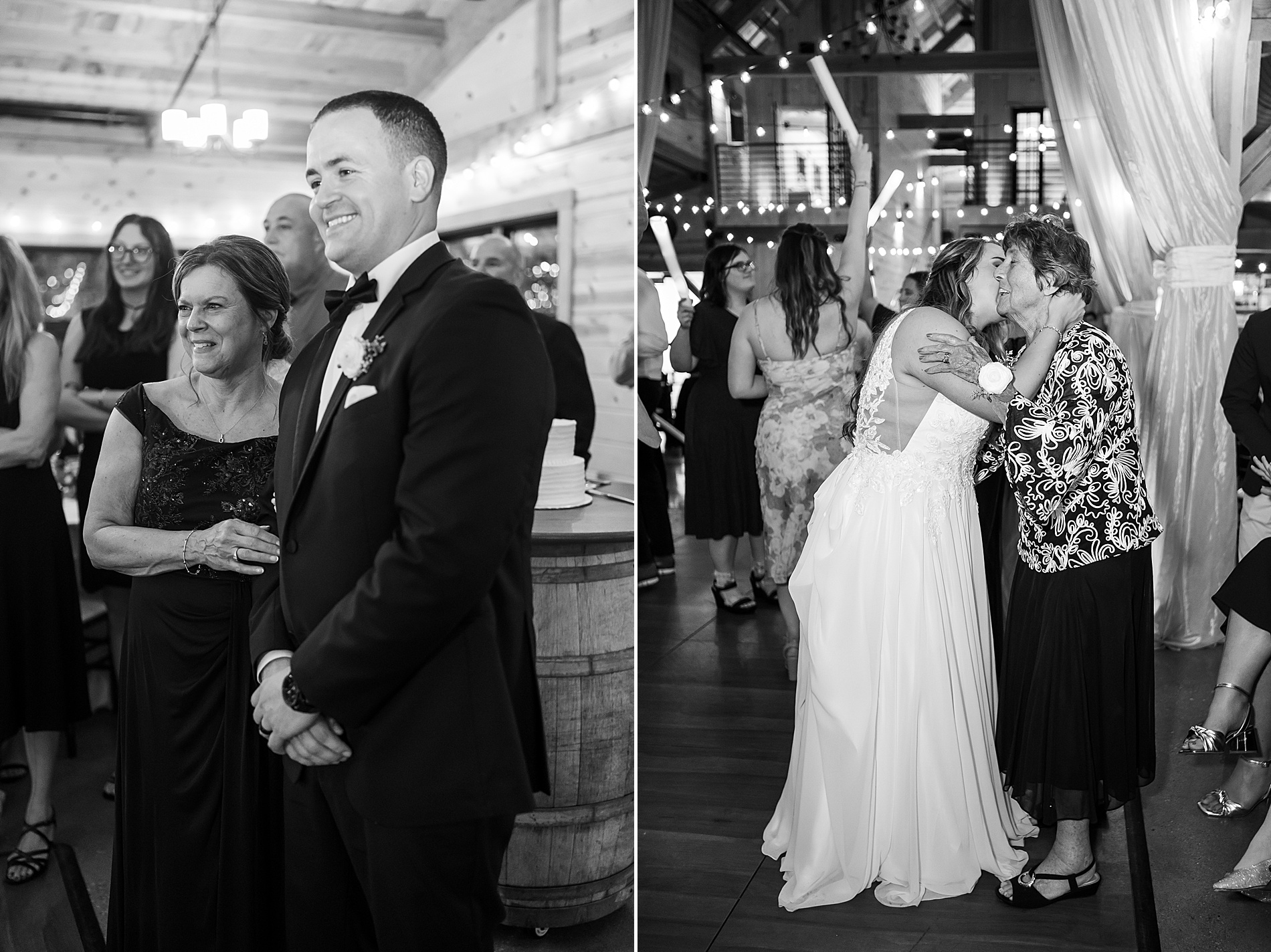 candid moments from wedding reception at The Barn on Bull Meadow Spring Wedding