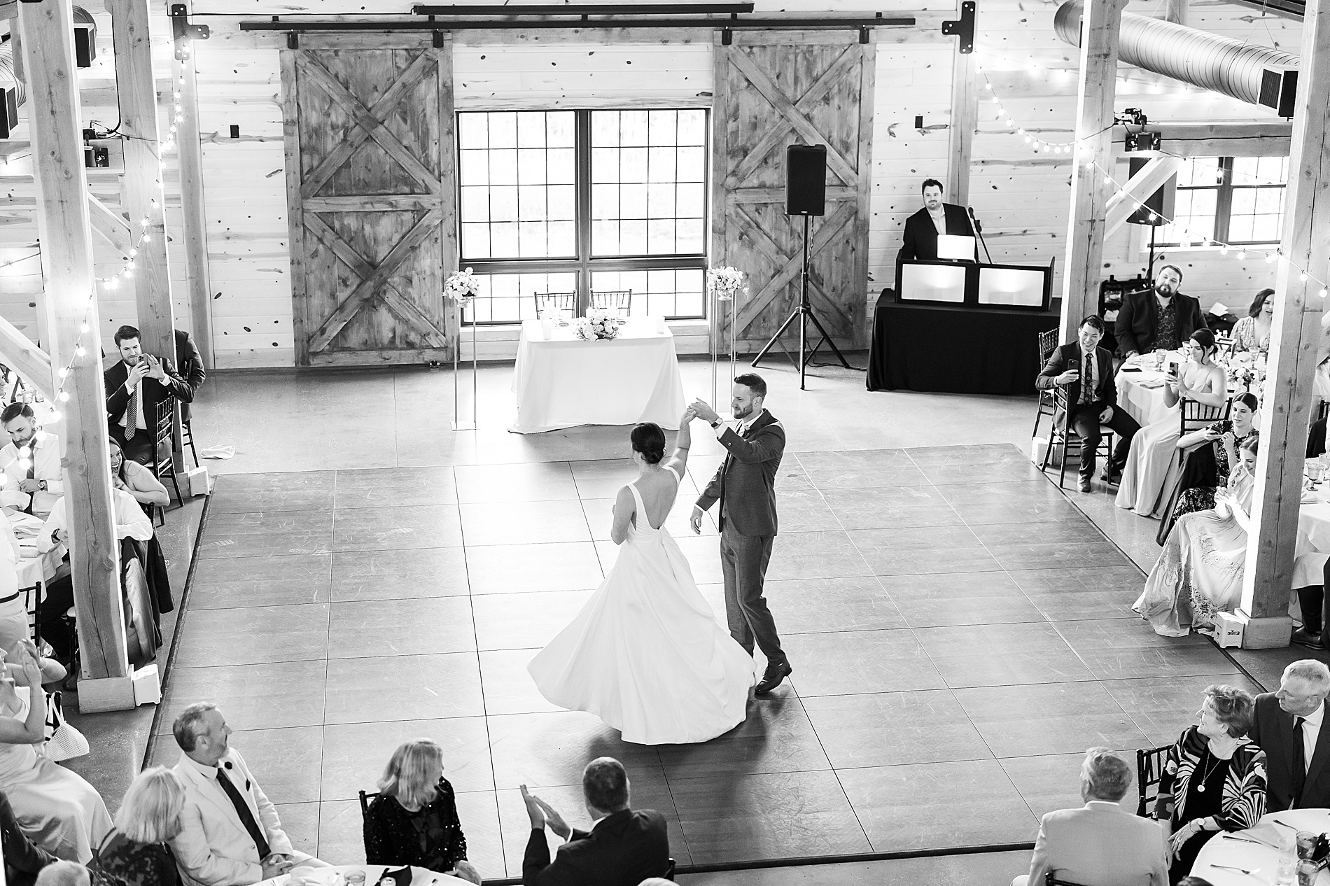 newlyweds share first dance at Spring Wedding at Barn on Bull Meadow 