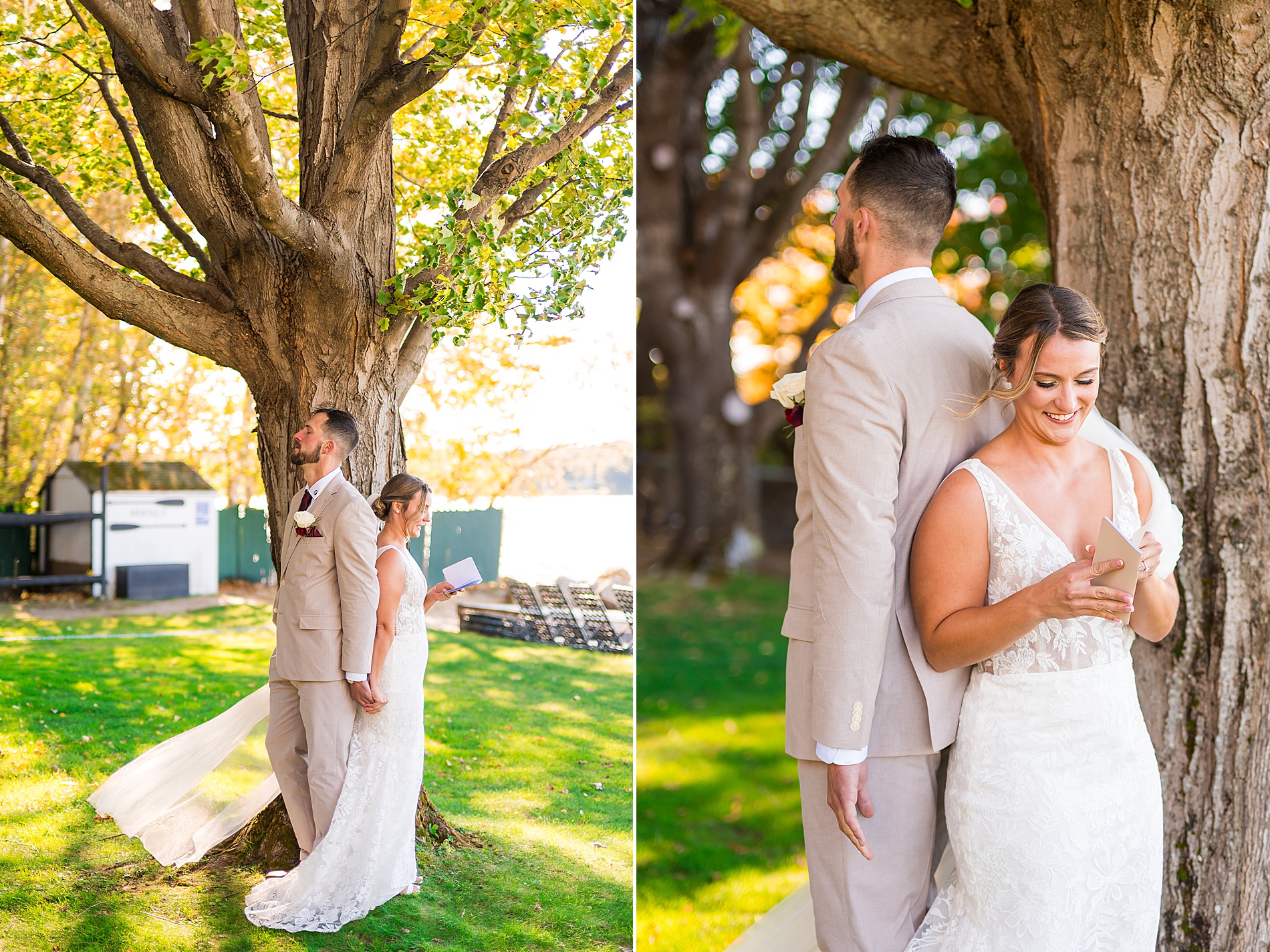 bride and groom share first touch 