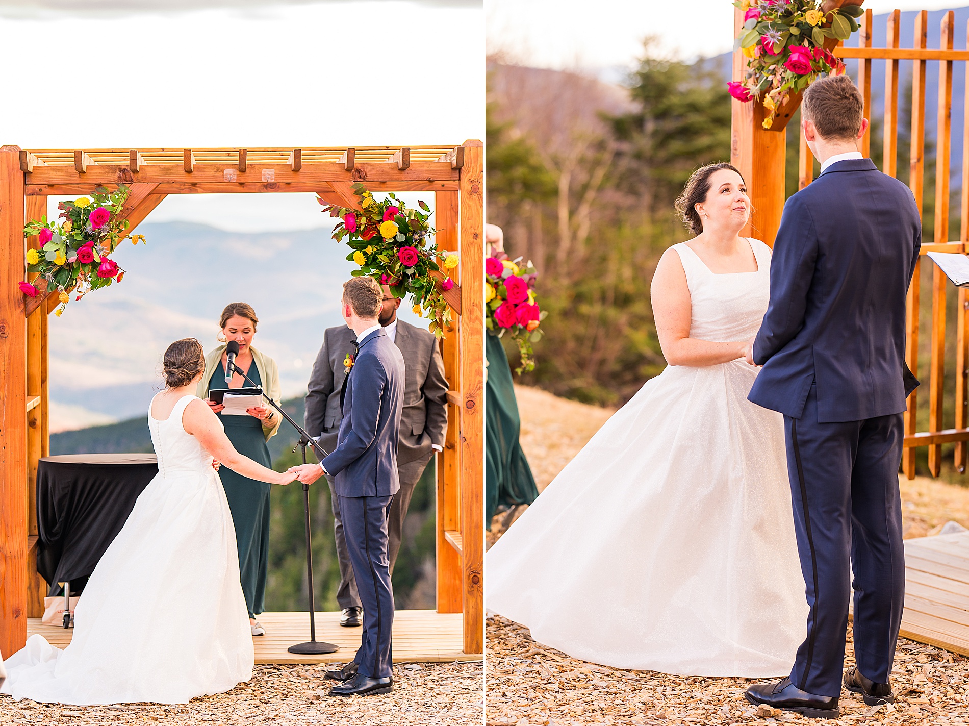 wedding ceremony at summit of mountain at Waterville Valley Resort   