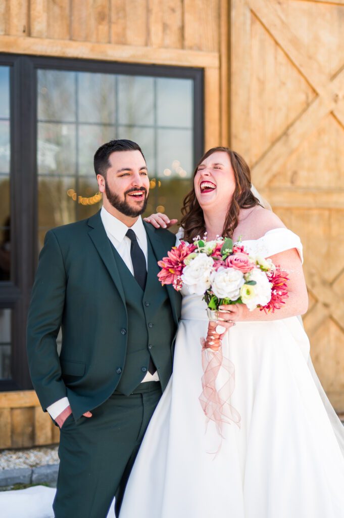 Bride and groom laughing