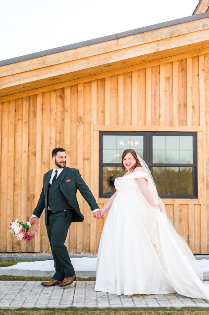 Bride and groom walking