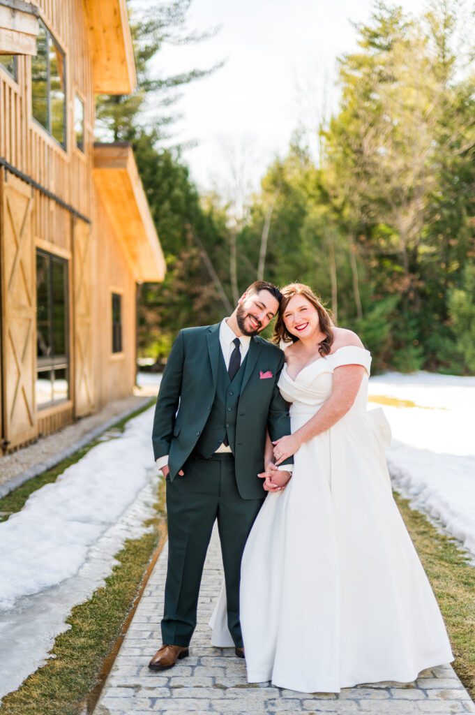 Cute bride and groom smiling