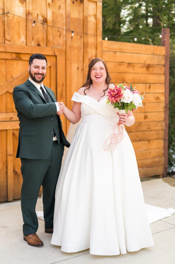 Bride and groomMarch wedding at the barn at bull meadow