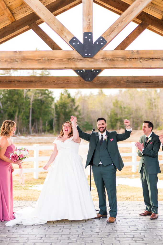 Bride and groom walking up the aisle