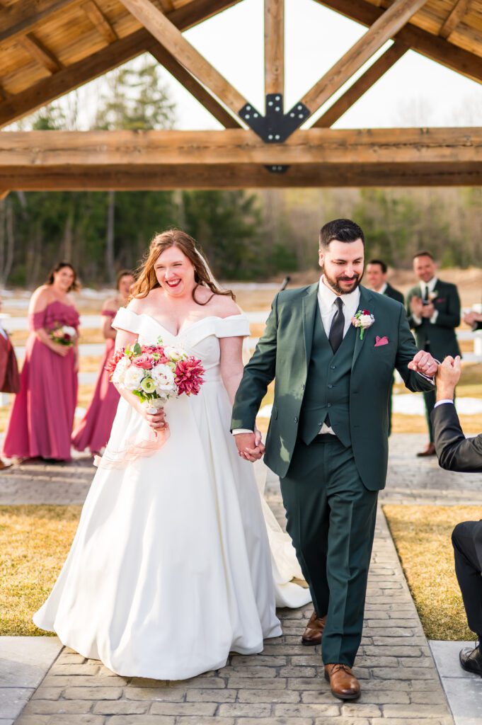 Bride and groom processional | March wedding at the barn at bull meadow