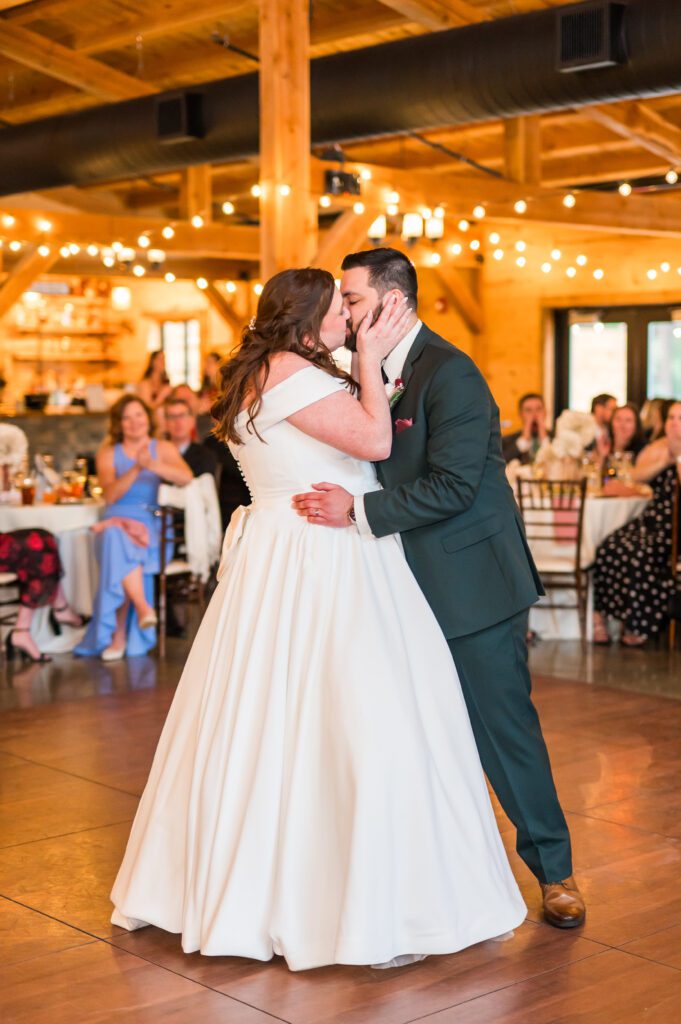 Bride and groom kiss