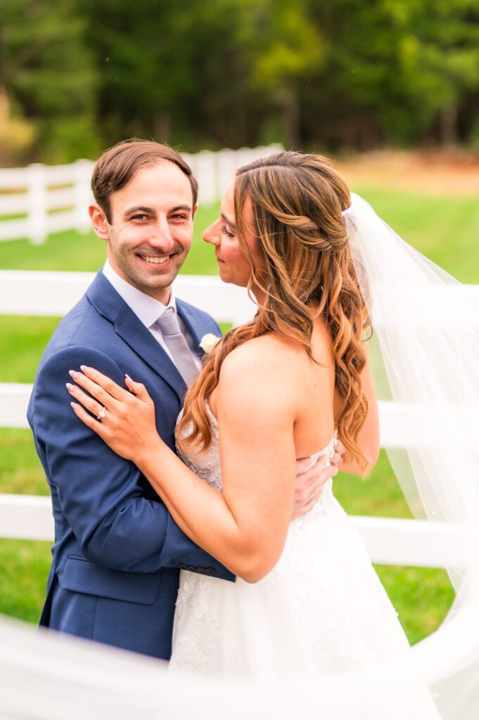 Bride and groom with veil