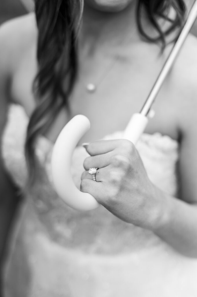 Bride holding umbrella