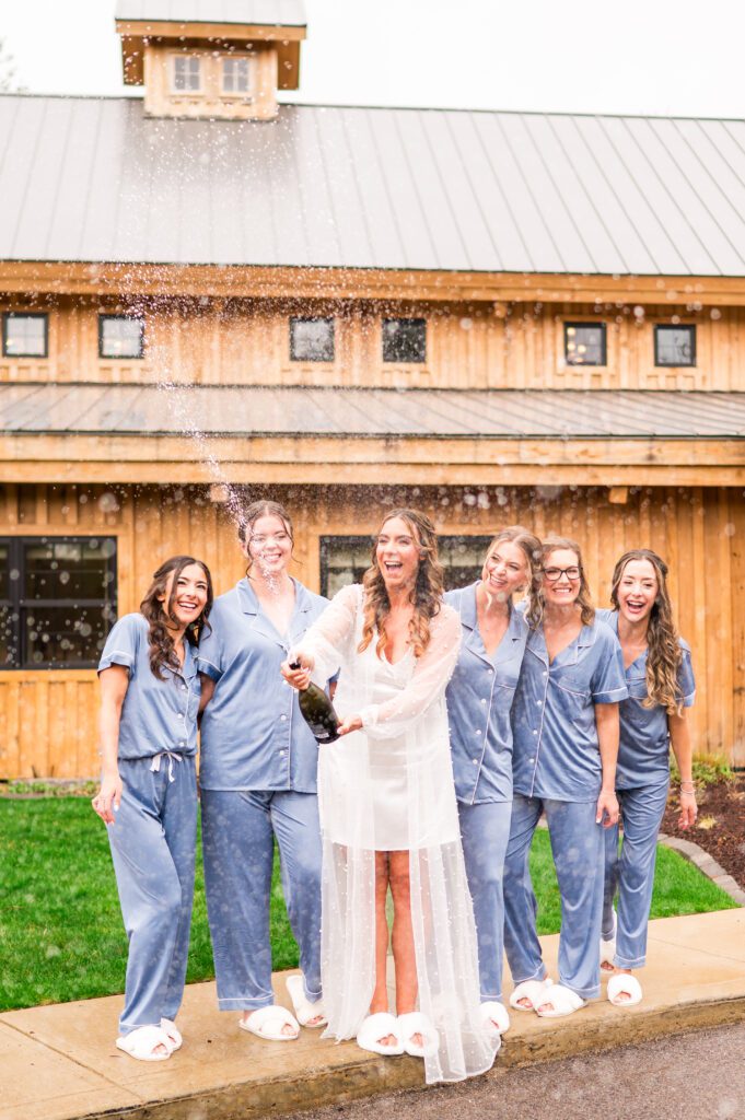 Dusty Blue Wedding | Champagne Spray